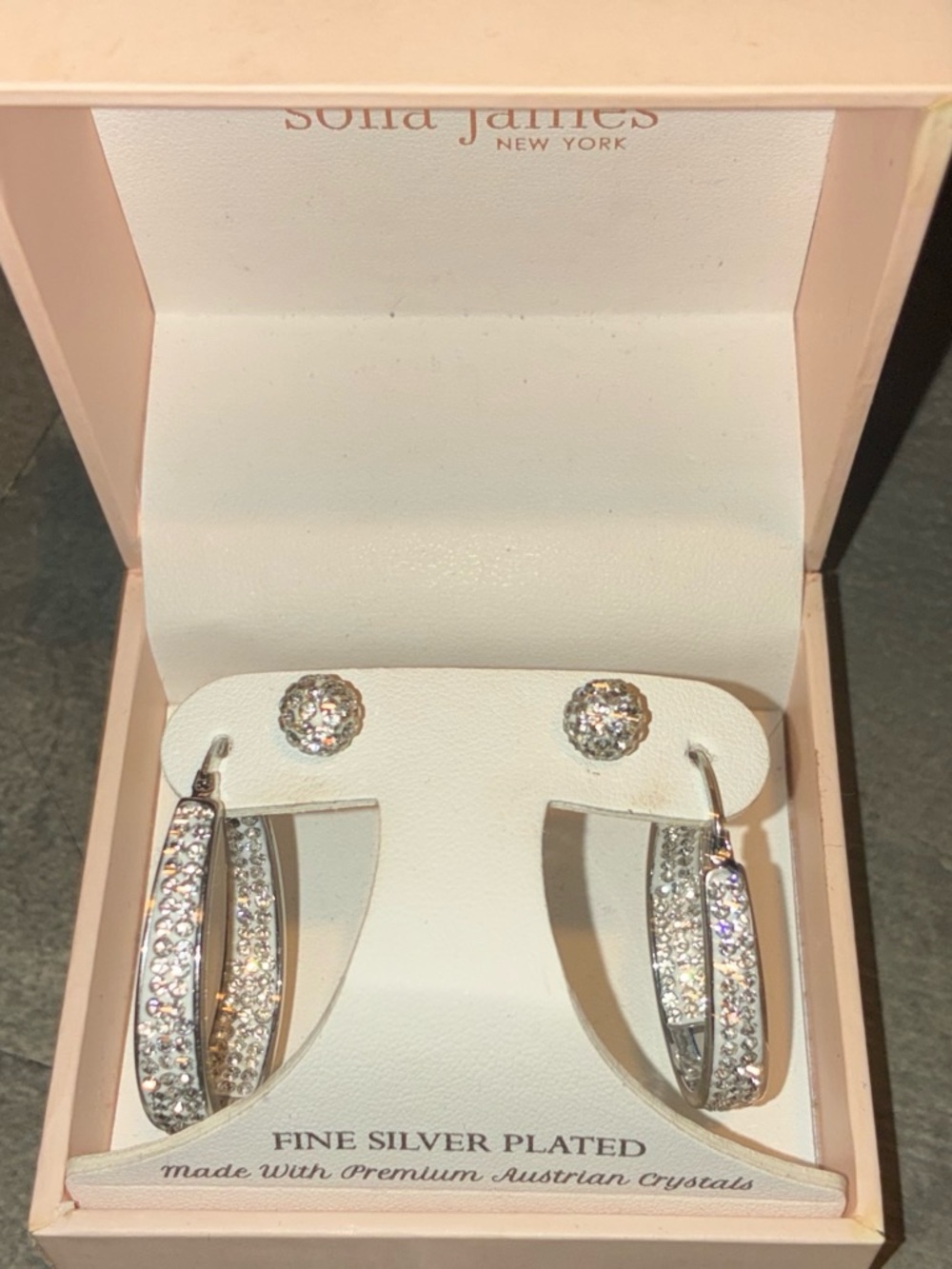 Sofia James Silver-Plated Crystal Hoop & Stud Earring Set - Silver